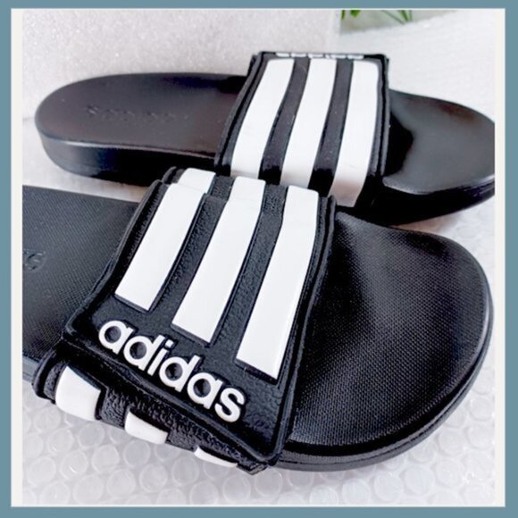 Adidas Black & White Slides Size 5 but fits like a Women's 7, Adidas Slides - Picture 5 of 10
